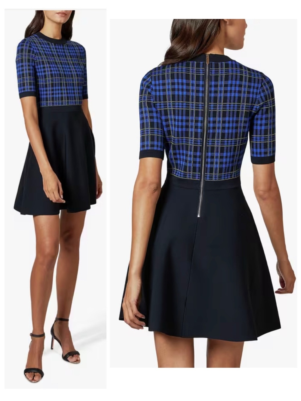 Ted Baker Nilar Knitted Check Skater Dress, Blue Size 6(Ted 2) - Picture 3 of 16